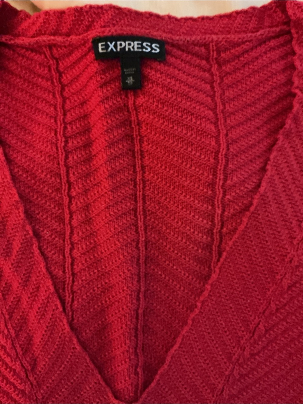 Express Red V-Neck Ribbed Knit Pullover - Picture 3 of 4